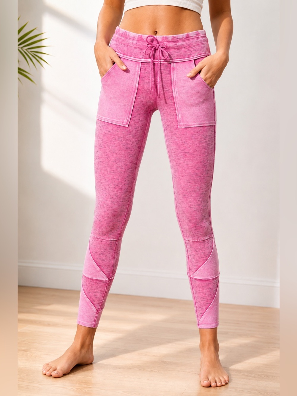 Free People Kyoto Pink High Rise Leggings Medium Acid Wash Lounge Yoga